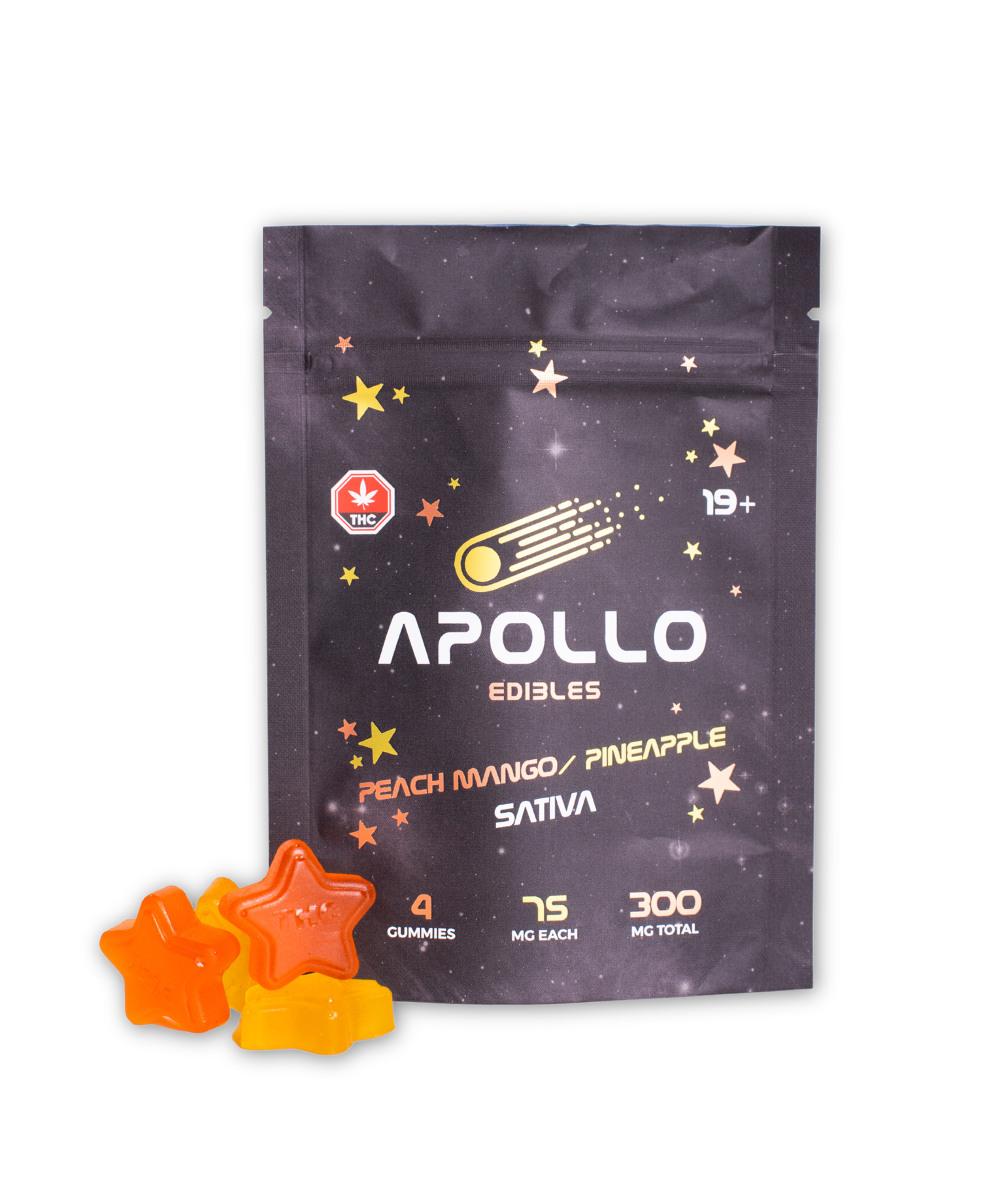 Buy Apollo Edibles - Peach Mango/Pineapple Shooting Stars 300mg THC Sativa at Wccannabis Online Shop