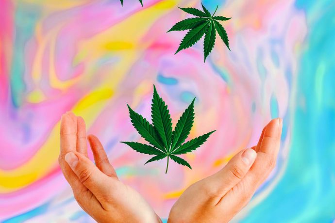 Image of human hands and cannabis leaf. what does it feel like to be high on weed?