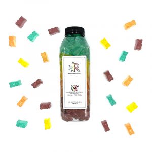 Bottle of THC edibles from ripped edibles. weed online canada. west coast supply. violator kush, moon rock weed, and fruity pebbles strain weed online.