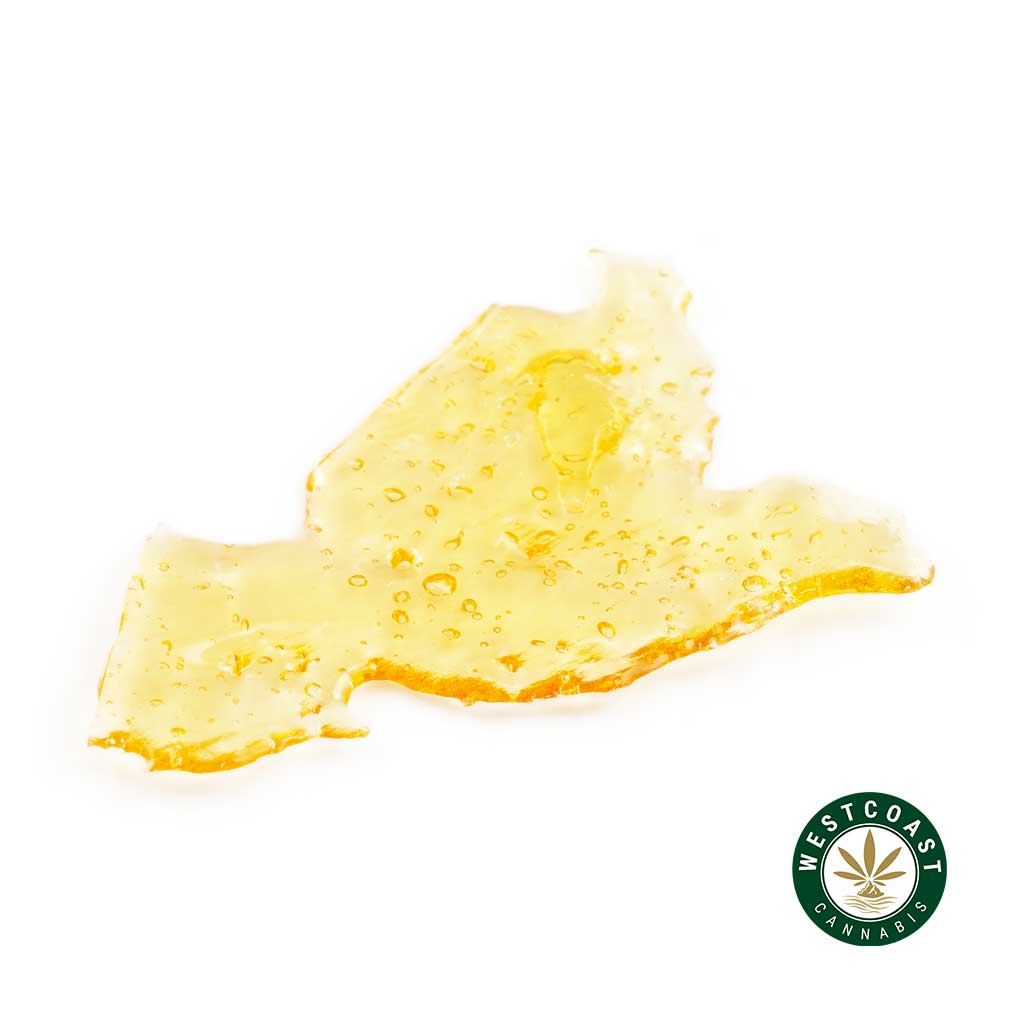 Shatter weed Wedding Crasher strain premium shatter wax THC concentrate from West Coast Cannabis Canada.