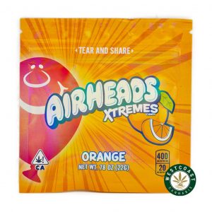 Airhead Extremes Orange 400MG THC edibles gummies front of package. buy online weeds. gorilla glue #4, distillate thc, and green crack weed online. mail order marijuana weed dispensary.