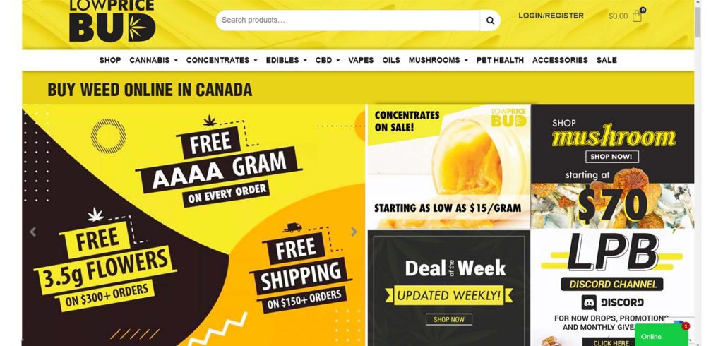 Homepage image of low price but cheap weed Canada online weed dispensary.