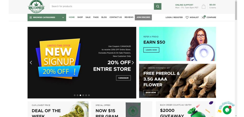 Homepage image of low price bud cheap weed Canada online weed dispensary.