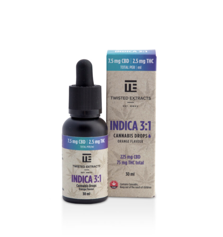 Buy Twisted Extracts - Oil Tincture - Indica 3:1 Orange Flavoured (225mg CBD + 75mg THC – 30ml) at Wccannabis Online Shop
