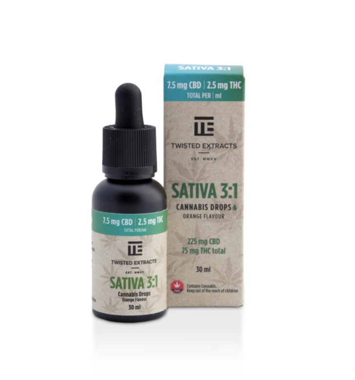 Buy Twisted Extracts - Oil Tincture - Sativa 3:1 Orange Flavoured (225mg CBD + 75mg THC – 30ml) at Wccannabis Online Shop