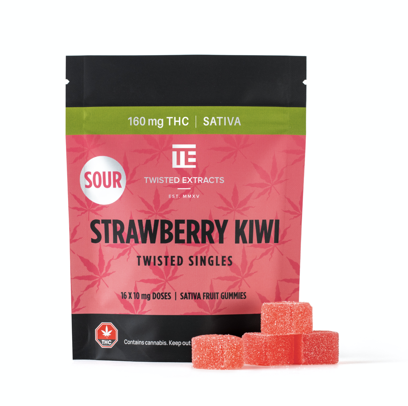 Buy Twisted Extracts – Sour Strawberry Kiwi Twisted Singles 160mg THC Sativa at Wccannabis Online Shop