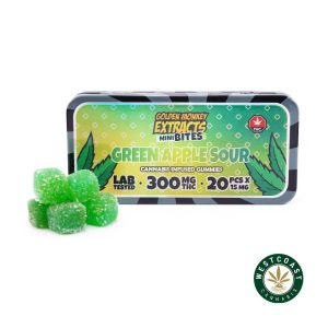 Buy Golden Monkey Extracts - Mini Bites Gummy - Green Apple Sour - 300mg THC at Wccannabis Online Shop